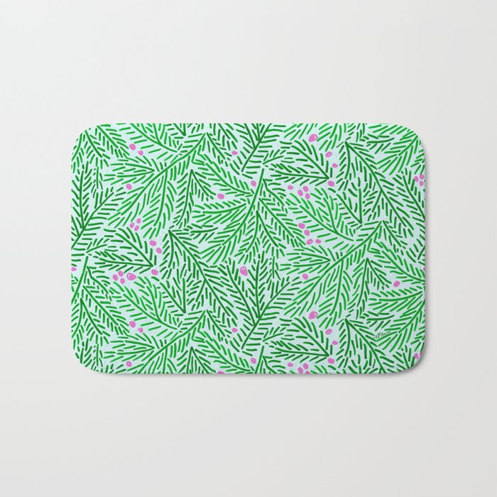 Winter Berries & Pine Branches in Green Bath Mat Gallery Image 1