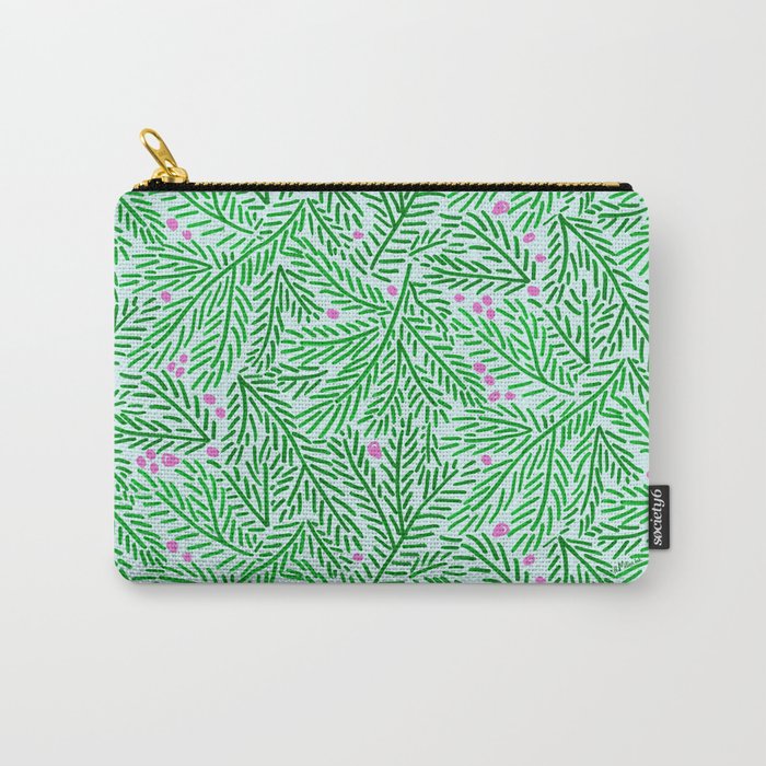 Winter Berries & Pine Branches in Green Carry All Pouch Gallery Image 1