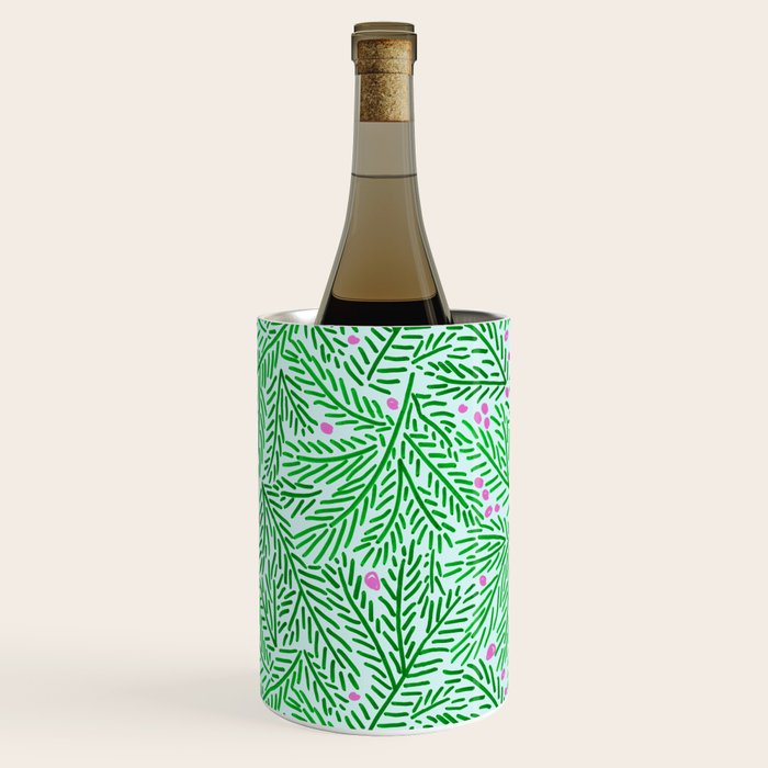 Winter Berries & Pine Branches in Green Wine Chiller Gallery Image 1