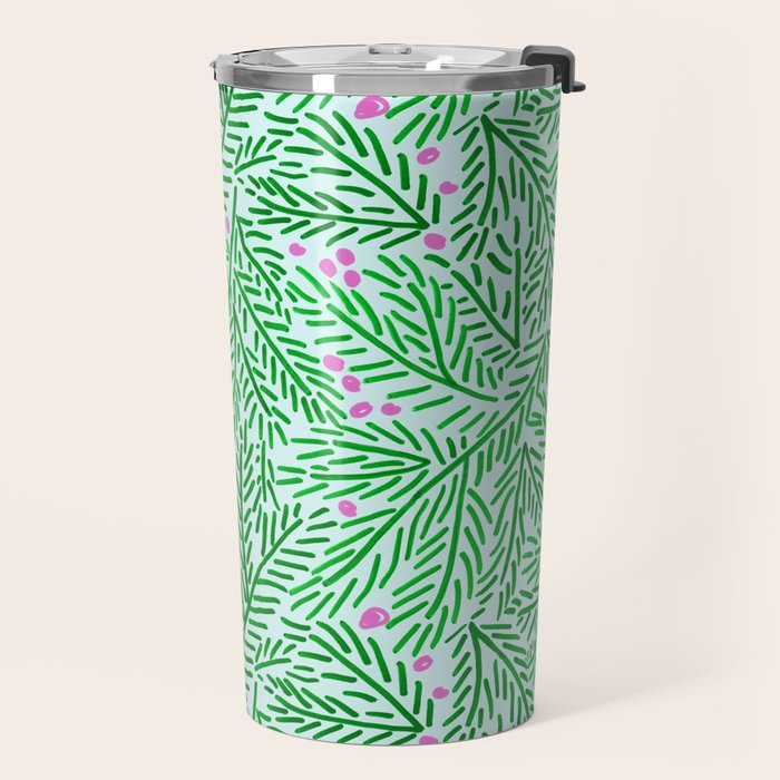 Winter Berries & Pine Branches in Green Travel Mug Gallery Image 2