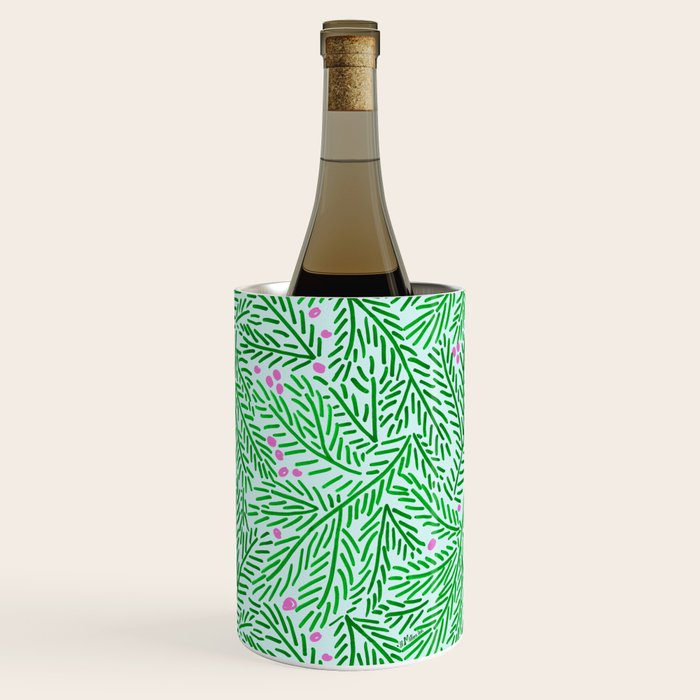 Winter Berries & Pine Branches in Green Wine Chiller Gallery Image 3