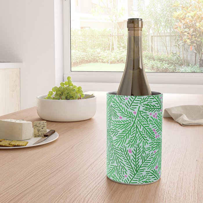 Winter Berries & Pine Branches in Green Wine Chiller Gallery Image 4