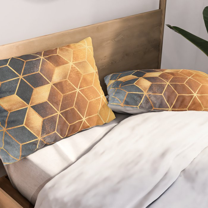 Golden Gradient Cubes Pillow Sham Gallery Image 2