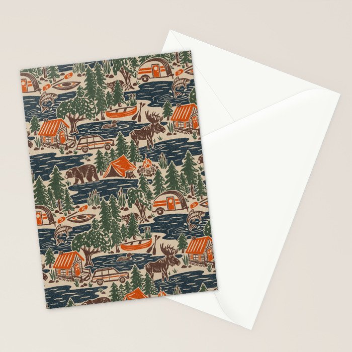 North Country Summer - classic blue, green, brown, and red Stationery Card Gallery Image 2
