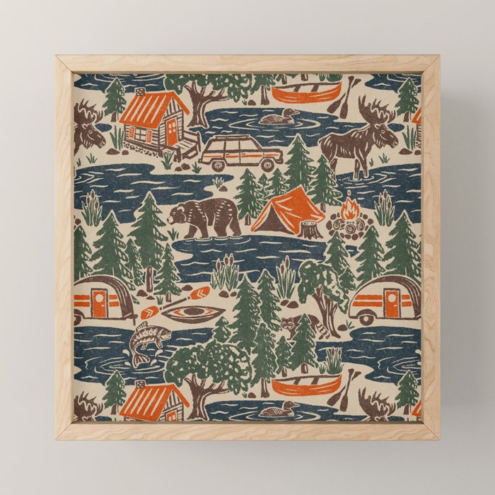 North Country Summer - classic blue, green, brown, and red Mini Art Print Gallery Image 1