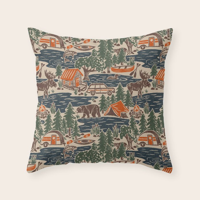 North Country Summer - classic blue, green, brown, and red Throw Pillow Gallery Image 6