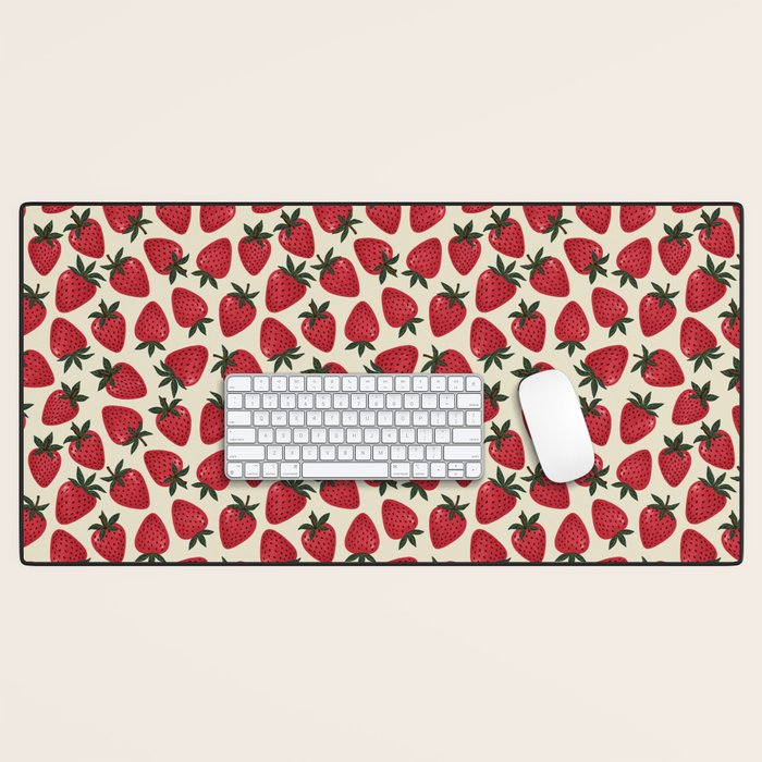 Hand Drawn Vintage Strawberry Pattern Desk Mat Gallery Image 1