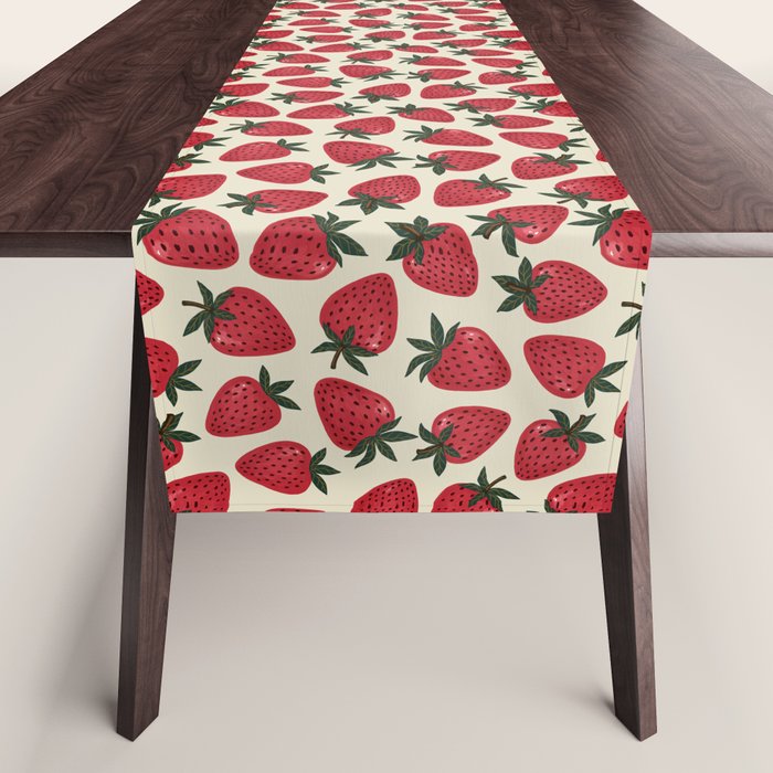 Hand Drawn Vintage Strawberry Pattern Table Runner Gallery Image 1