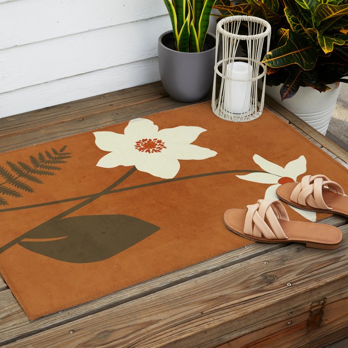 Minimal Abstract Art Landscape Flowers 4 Outdoor Rug Gallery Image 2