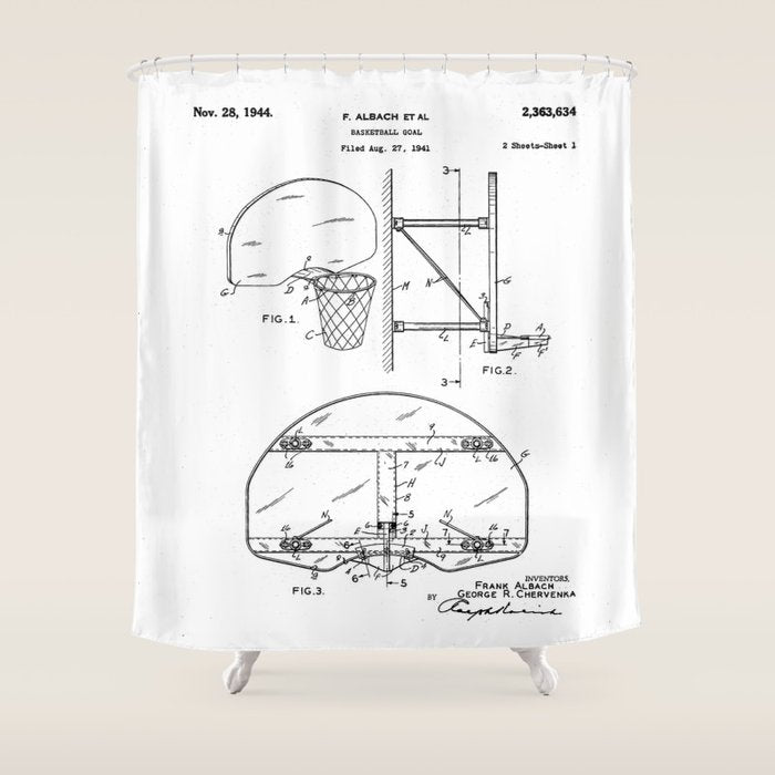 Basketball Net Patent - Basketball Fan Coach Player Art - White Shower Curtain Gallery Image 1