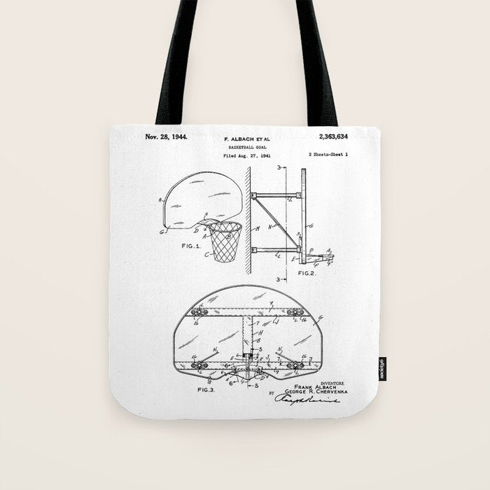 Basketball Net Patent - Basketball Fan Coach Player Art - White Tote Bag Gallery Image 1