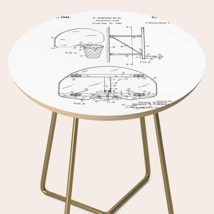 Basketball Net Patent - Basketball Fan Coach Player Art - White Side Table Gallery Image 2