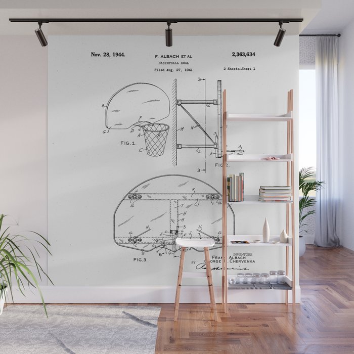 Basketball Net Patent - Basketball Fan Coach Player Art - White Wall Mural Gallery Image 1