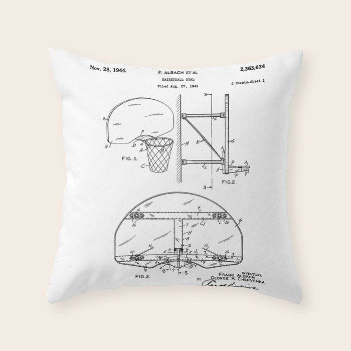 Basketball Net Patent - Basketball Fan Coach Player Art - White Throw Pillow Gallery Image 6