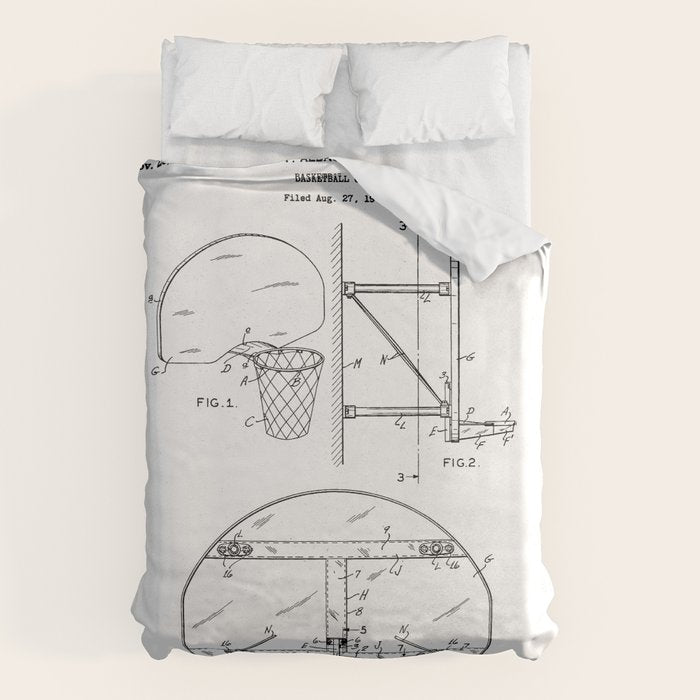 Basketball Net Patent - Basketball Fan Coach Player Art - White Duvet Cover Gallery Image 6