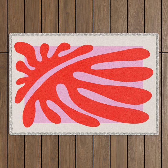 Coral & Lavender: Matisse Paper Leaf Cutouts 01 Outdoor Rug Gallery Image 1