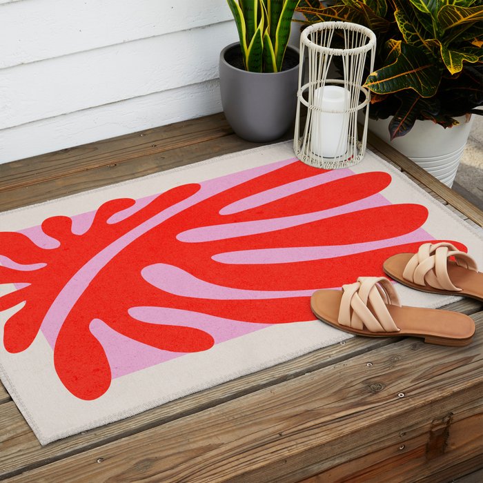 Coral & Lavender: Matisse Paper Leaf Cutouts 01 Outdoor Rug Gallery Image 2