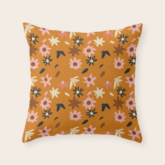 Fall Flowers Pattern Throw Pillow