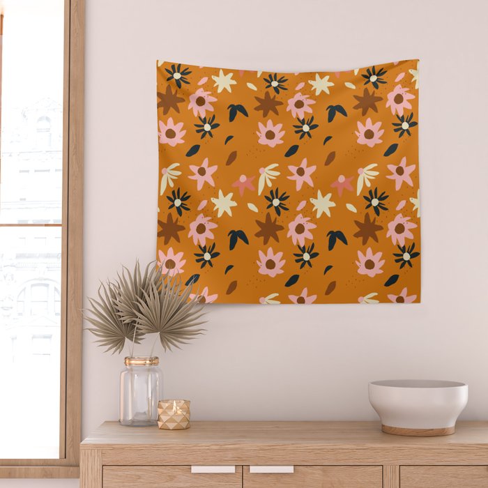 Fall flowers pattern Wall Tapestry Gallery Image 2
