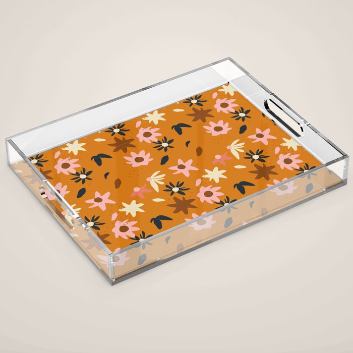 Fall flowers pattern Acrylic Tray Gallery Image 1