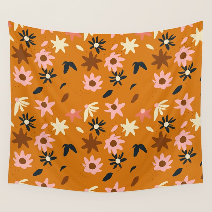 Fall flowers pattern Wall Tapestry Gallery Image 4