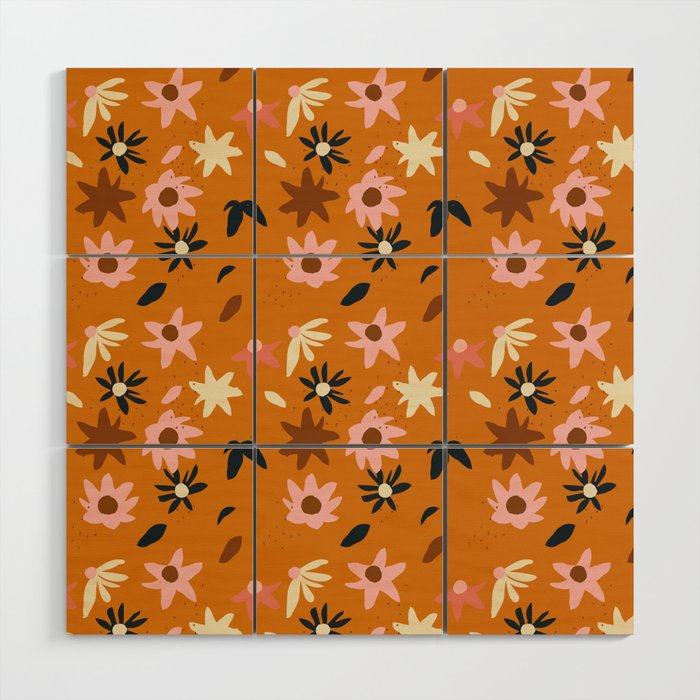Fall flowers pattern Wood Wall Art Gallery Image 1