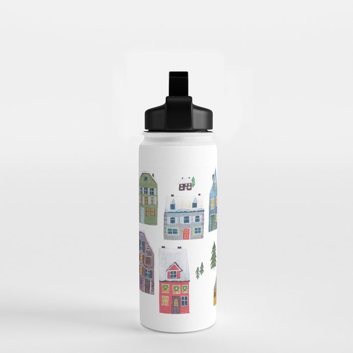 Skating retro winter snow landscape Water Bottle Gallery Image 2