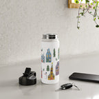 Skating retro winter snow landscape Water Bottle Gallery Image 4