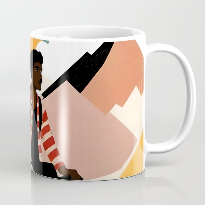 Always a Traveler, Travel Adventure Collage Nomad Lifestyle, Never Settle Explore Digital Black Man Cycling, Mountains Nature Landscape Eclectic Bohemian Contemporary Graphic  Coffee Mug Gallery Image 1
