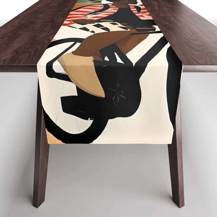 Always a Traveler, Travel Adventure Collage Nomad Lifestyle, Never Settle Explore Digital Black Man Cycling, Mountains Nature Landscape Eclectic Bohemian Contemporary Graphic  Table Runner Gallery Image 1