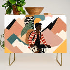 Always a Traveler, Travel Adventure Collage Nomad Lifestyle, Never Settle Explore Digital Black Man Cycling, Mountains Nature Landscape Eclectic Bohemian Contemporary Graphic  Credenza Gallery Image 1