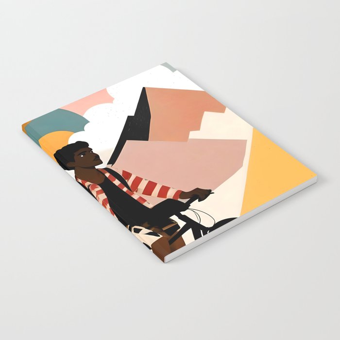 Always a Traveler, Travel Adventure Collage Nomad Lifestyle, Never Settle Explore Digital Black Man Cycling, Mountains Nature Landscape Eclectic Bohemian Contemporary Graphic  Notebook Gallery Image 2