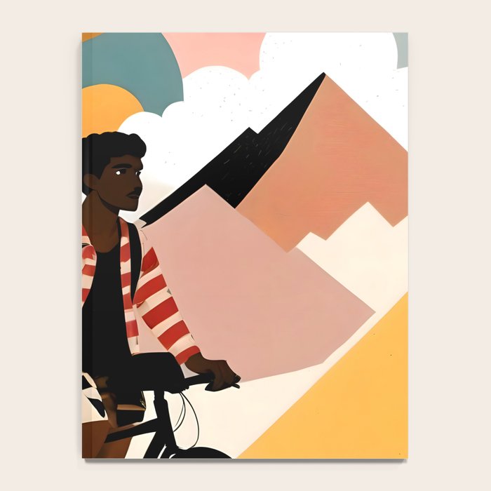 Always a Traveler, Travel Adventure Collage Nomad Lifestyle, Never Settle Explore Digital Black Man Cycling, Mountains Nature Landscape Eclectic Bohemian Contemporary Graphic  Notebook Gallery Image 4