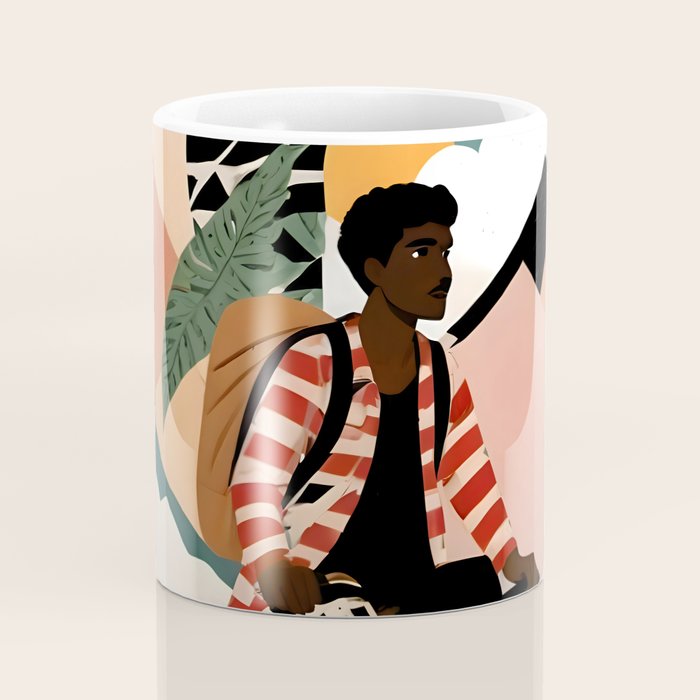 Always a Traveler, Travel Adventure Collage Nomad Lifestyle, Never Settle Explore Digital Black Man Cycling, Mountains Nature Landscape Eclectic Bohemian Contemporary Graphic  Coffee Mug Gallery Image 4