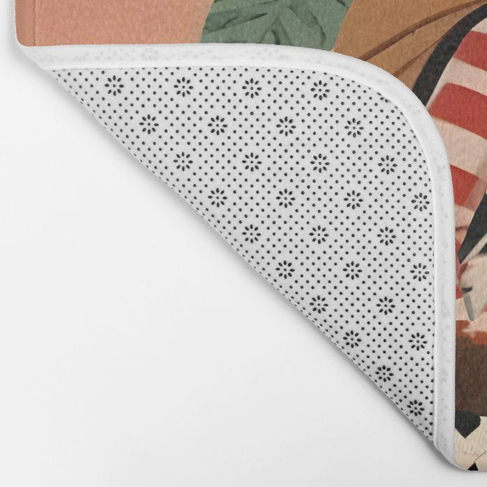 Always a Traveler, Travel Adventure Collage Nomad Lifestyle, Never Settle Explore Digital Black Man Cycling, Mountains Nature Landscape Eclectic Bohemian Contemporary Graphic  Bath Mat Gallery Image 2