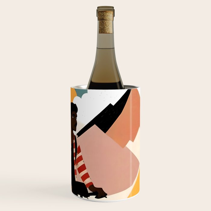 Always a Traveler, Travel Adventure Collage Nomad Lifestyle, Never Settle Explore Digital Black Man Cycling, Mountains Nature Landscape Eclectic Bohemian Contemporary Graphic  Wine Chiller Gallery Image 3