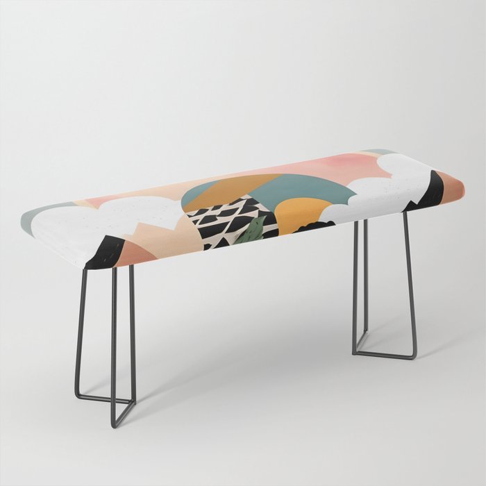 Always a Traveler, Travel Adventure Collage Nomad Lifestyle, Never Settle Explore Digital Black Man Cycling, Mountains Nature Landscape Eclectic Bohemian Contemporary Graphic  Bench Gallery Image 1