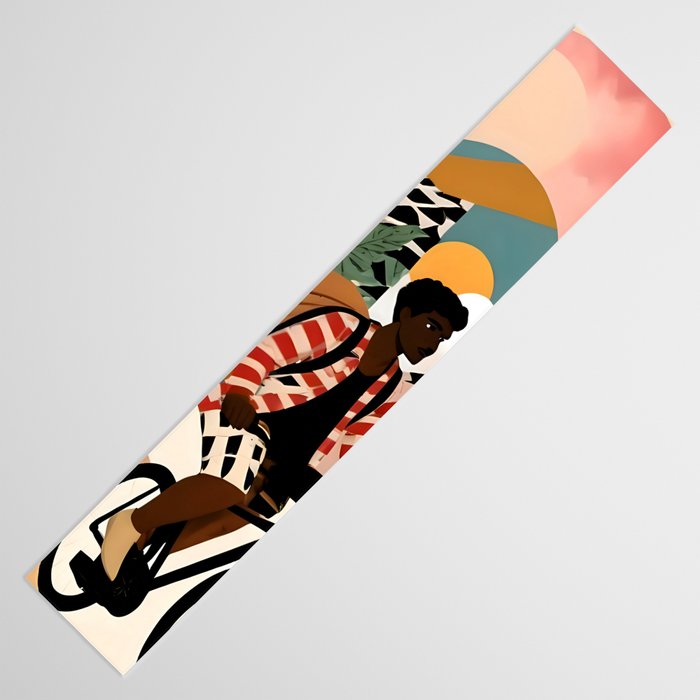 Always a Traveler, Travel Adventure Collage Nomad Lifestyle, Never Settle Explore Digital Black Man Cycling, Mountains Nature Landscape Eclectic Bohemian Contemporary Graphic  Table Runner Gallery Image 3