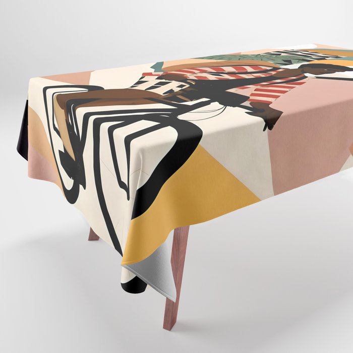 Always a Traveler, Travel Adventure Collage Nomad Lifestyle, Never Settle Explore Digital Black Man Cycling, Mountains Nature Landscape Eclectic Bohemian Contemporary Graphic  Tablecloth Gallery Image 1