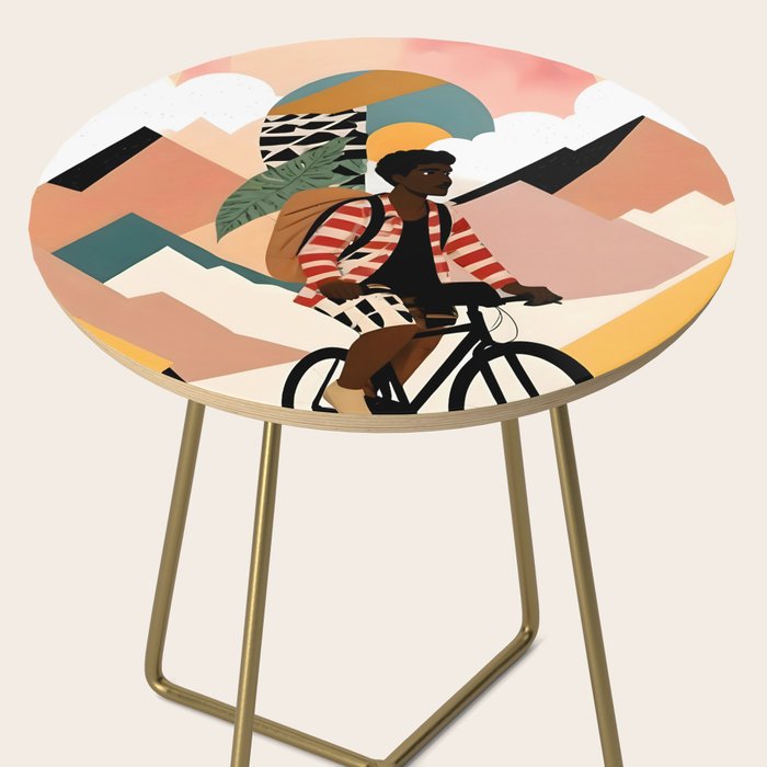 Always a Traveler, Travel Adventure Collage Nomad Lifestyle, Never Settle Explore Digital Black Man Cycling, Mountains Nature Landscape Eclectic Bohemian Contemporary Graphic  Side Table Gallery Image 2