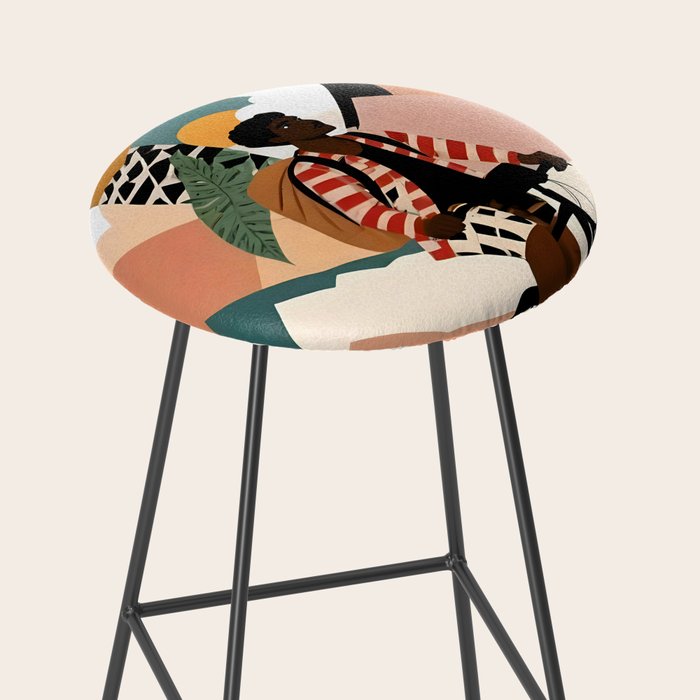 Always a Traveler, Travel Adventure Collage Nomad Lifestyle, Never Settle Explore Digital Black Man Cycling, Mountains Nature Landscape Eclectic Bohemian Contemporary Graphic  Stool Gallery Image 2