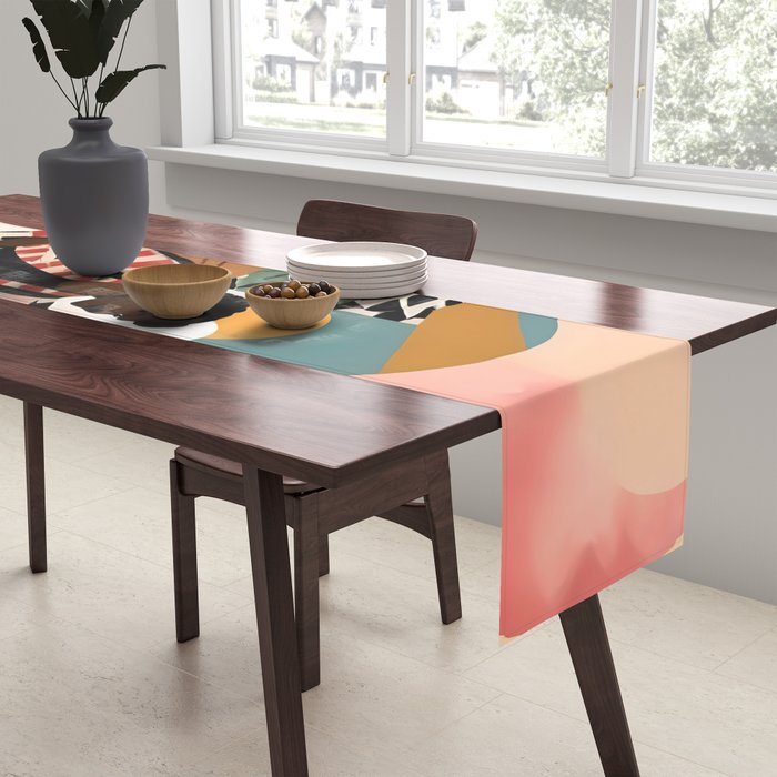 Always a Traveler, Travel Adventure Collage Nomad Lifestyle, Never Settle Explore Digital Black Man Cycling, Mountains Nature Landscape Eclectic Bohemian Contemporary Graphic  Table Runner Gallery Image 2