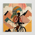 Always a Traveler, Travel Adventure Collage Nomad Lifestyle, Never Settle Explore Digital Black Man Cycling, Mountains Nature Landscape Eclectic Bohemian Contemporary Graphic  Wood Wall Art Gallery Image 1