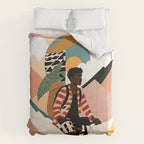 Always a Traveler, Travel Adventure Collage Nomad Lifestyle, Never Settle Explore Digital Black Man Cycling, Mountains Nature Landscape Eclectic Bohemian Contemporary Graphic  Comforter Gallery Image 6