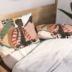 Always a Traveler, Travel Adventure Collage Nomad Lifestyle, Never Settle Explore Digital Black Man Cycling, Mountains Nature Landscape Eclectic Bohemian Contemporary Graphic  Pillow Sham Gallery Image 2