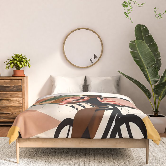 Always a Traveler, Travel Adventure Collage Nomad Lifestyle, Never Settle Explore Digital Black Man Cycling, Mountains Nature Landscape Eclectic Bohemian Contemporary Graphic  Comforter Gallery Image 3
