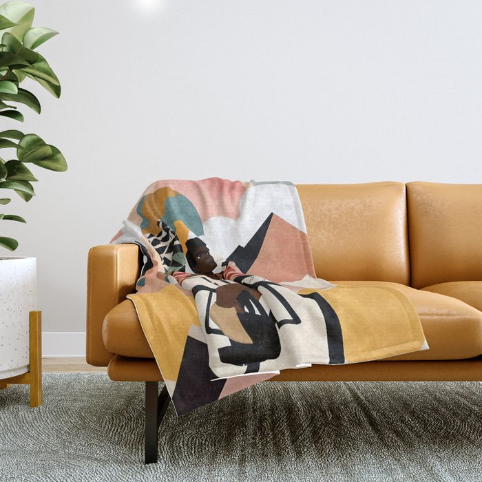 Always a Traveler, Travel Adventure Collage Nomad Lifestyle, Never Settle Explore Digital Black Man Cycling, Mountains Nature Landscape Eclectic Bohemian Contemporary Graphic  Throw Blanket Gallery Image 1