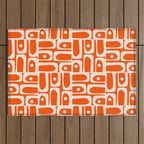 Mid Century Modern Piquet Abstract Multi Pattern in 70s Tangerine Orange and Cream Beige Outdoor Rug Gallery Image 1