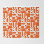 Mid Century Modern Piquet Abstract Multi Pattern in 70s Tangerine Orange and Cream Beige Throw Blanket Gallery Image 2