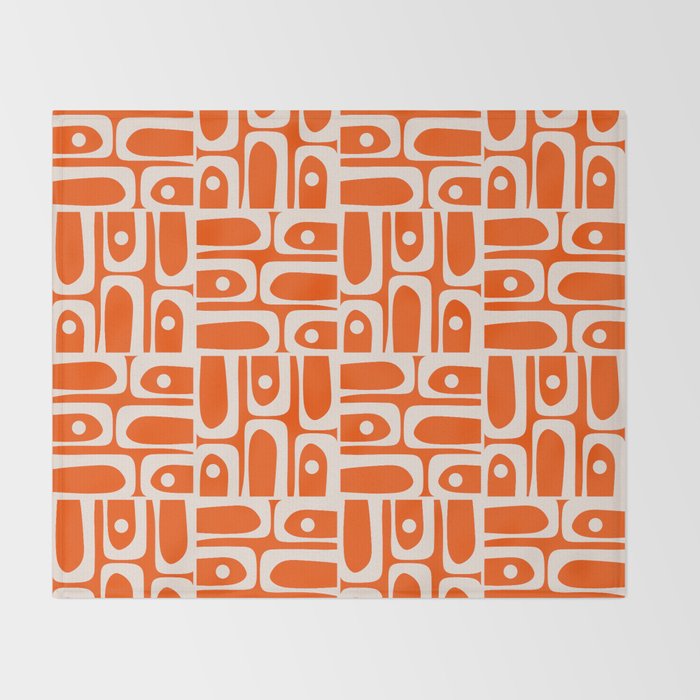 Mid Century Modern Piquet Abstract Multi Pattern in 70s Tangerine Orange and Cream Beige Throw Blanket Gallery Image 2